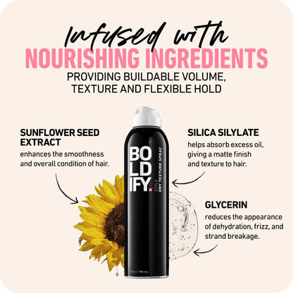 Boldify Dry Texture Spray - Hair Volumizer and Texturizing Spray for Fine Hair - Stylist Recommended Volume Products for Women & Men