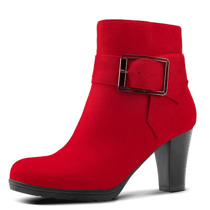 mysoft Women's Wide Width Ankle Boots Chunky Heel Ankle Strap Buckle Booties with Zipper