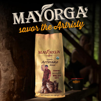 Mayorga Organic Coffee 2lb Artesano Blend - Medium Roast Whole Bean Coffee Speciality Grade, 100% Arabica, Slow Roasted, Chocolate and Nutty Flavor with Low Acidity - USDA Organic, Non-GMO, Kosher