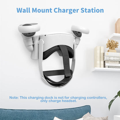 VeeR Charging Dock for Quest 2,VR Headset Charging Stand Compatible with Meta Quest 2 Accessories Wall Mount Charger Station, USB-C Link Cable - White