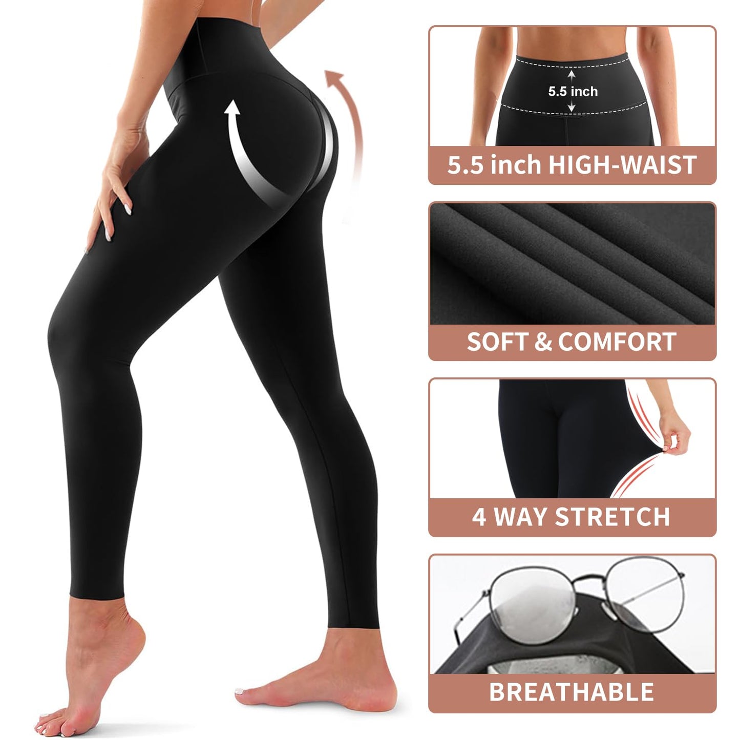 4 Pack Leggings for Women Butt Lift High Waisted Tummy Control No See-Through Yoga Pants Workout Running Leggings