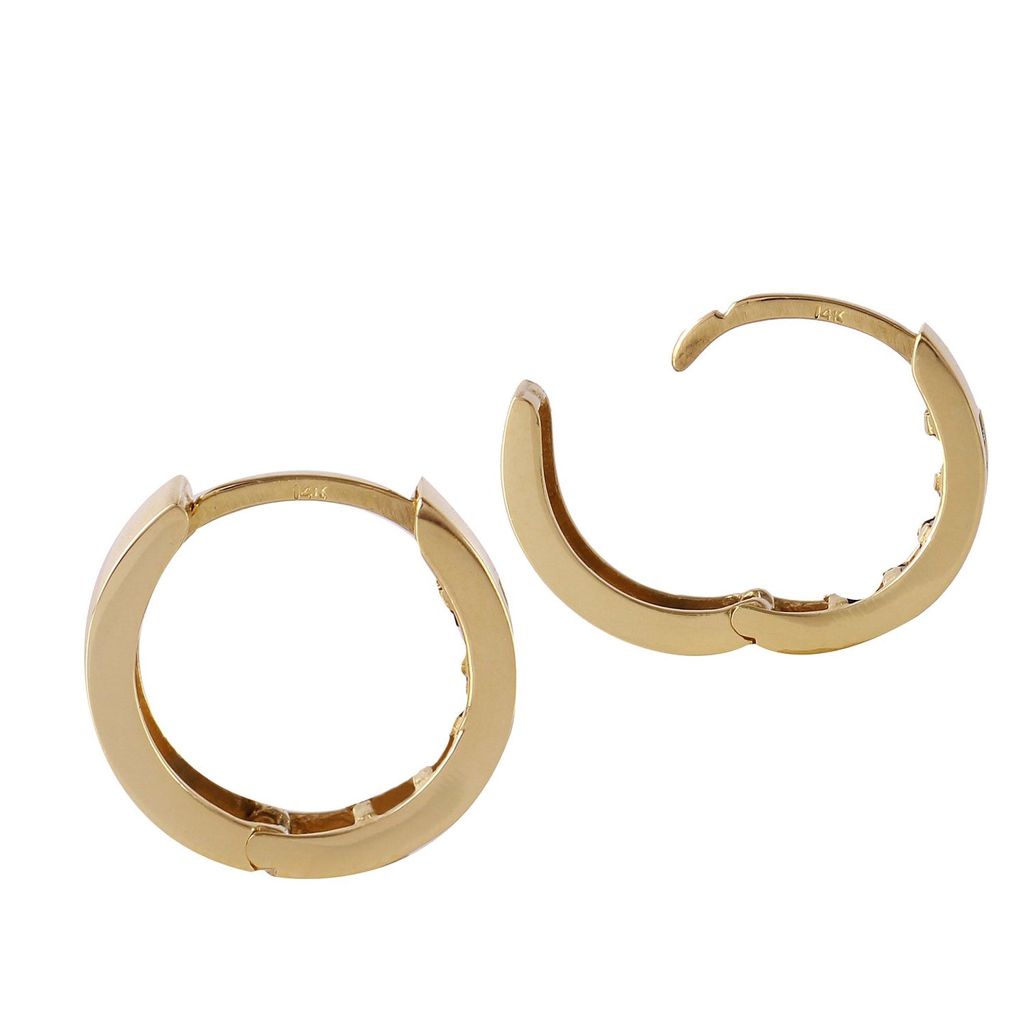 14k Solid Gold Hoop Huggie Earrings with Diamonds