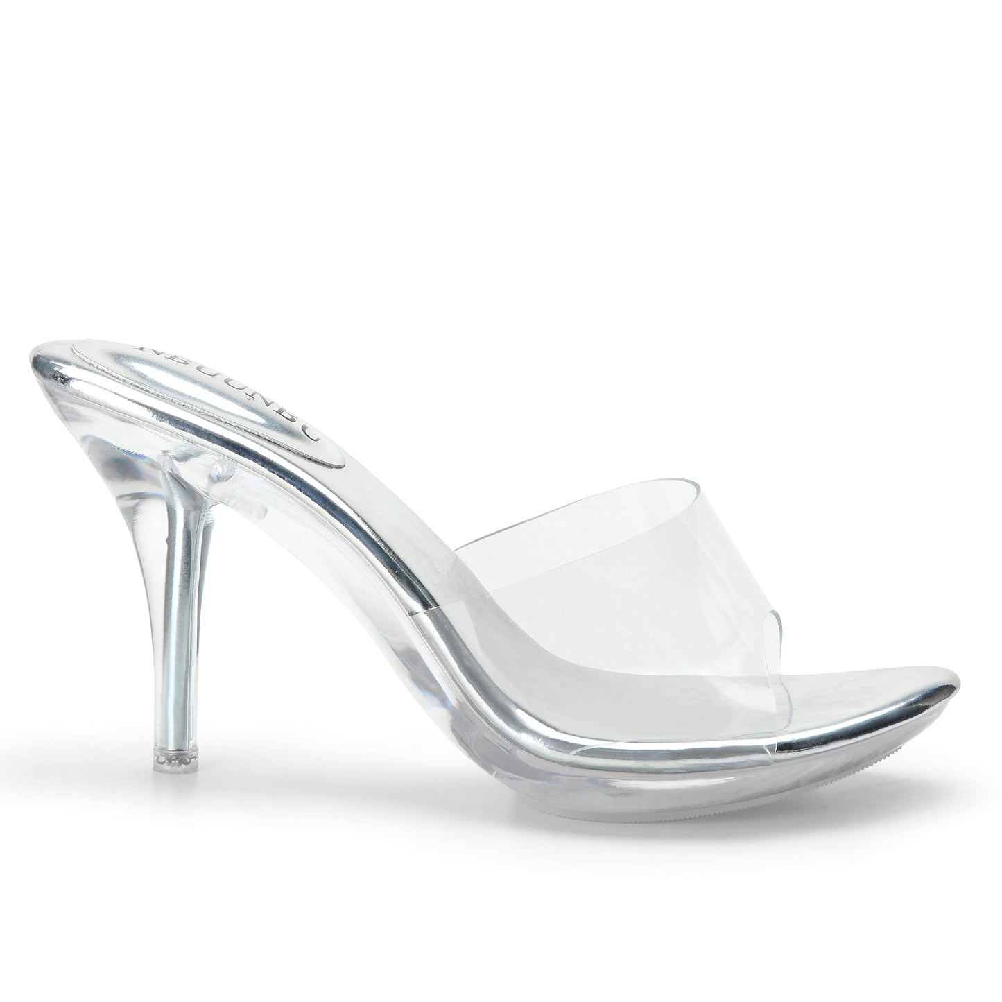 NBUUNBU Silver Clear Heels For Women Dress Shoes Transparent Strap Sexy Stilletos Heels Open Toe High Silver Heeled Sandals Pump Mules