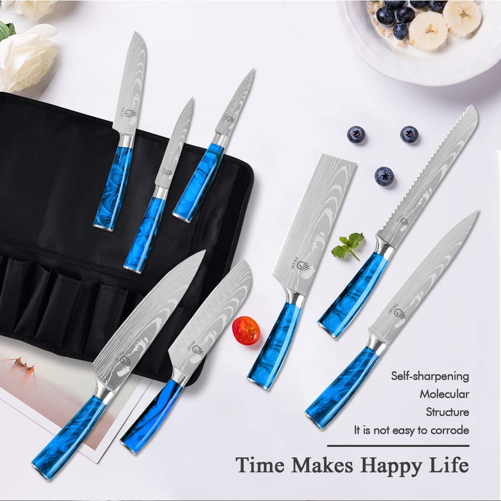 FULLHI Knife Set, 14pcs Japanese Knife Set, Multiple Colour Premium German Stainless Steel Kitchen Knife Set