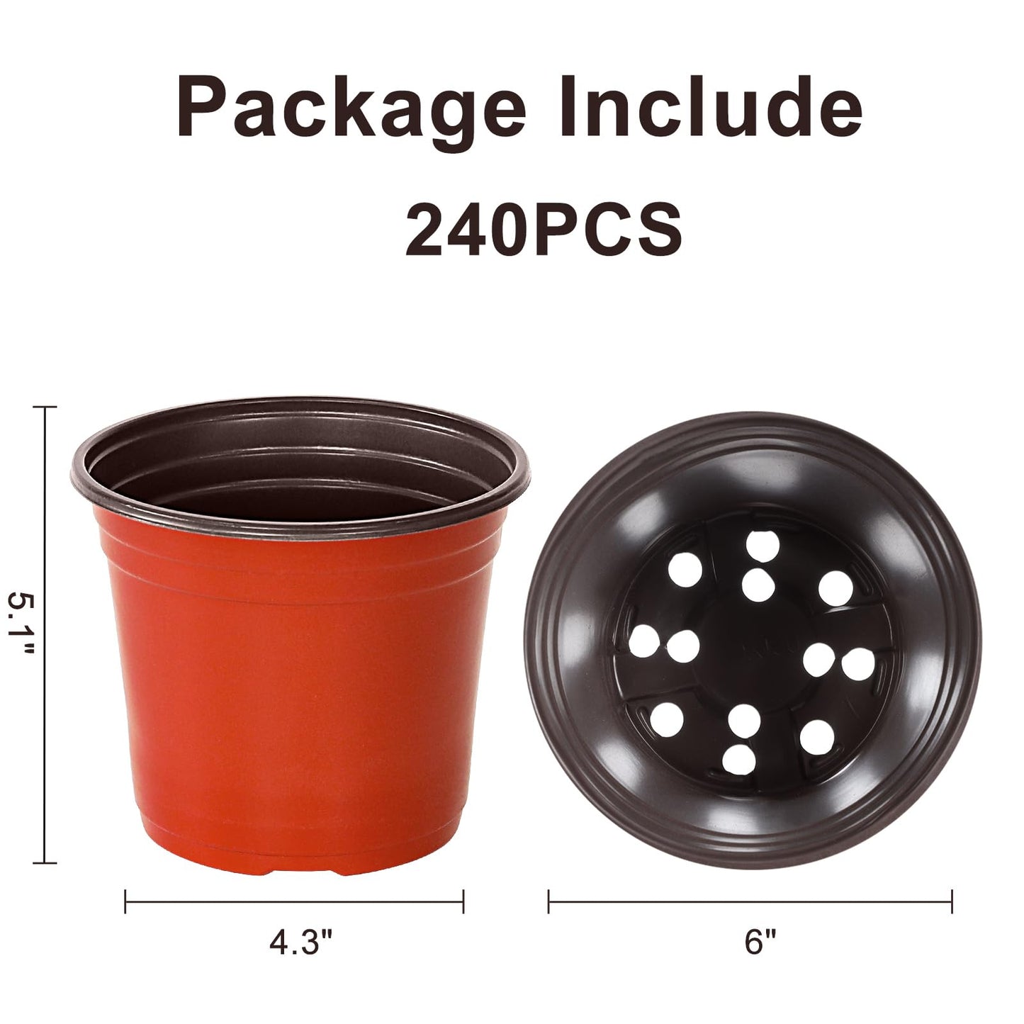 JNYONG 6 Inch 240 Pack Plastic Nursery Pots with Drainage Holes,Plastic Seed Starting Pots, Reusable Seedling Flower Plant Container for Succulents, Seedlings, Cuttings, Transplanting