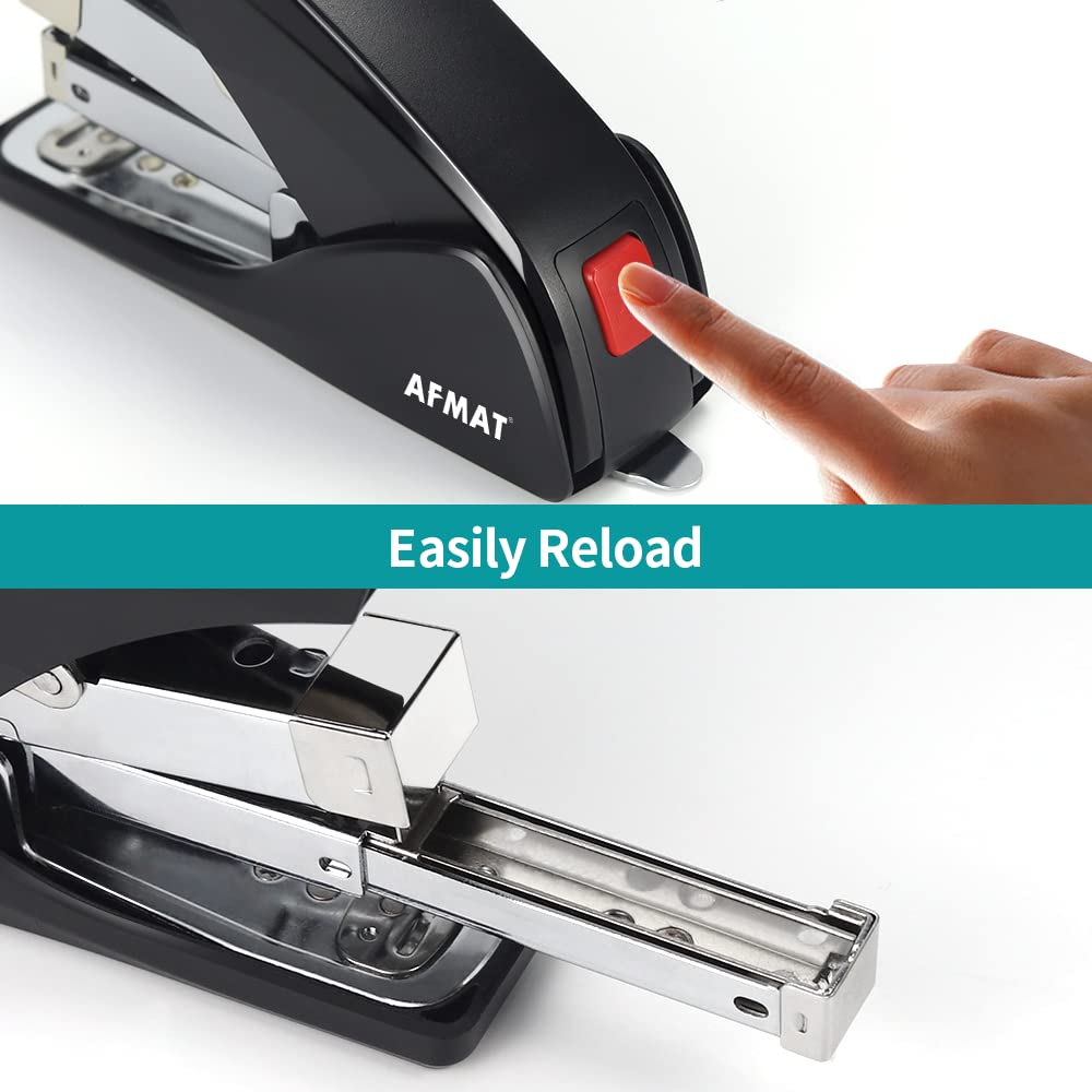 Stapler for Desk, 50 Sheet Effortless Stapler, Desktop Stapler Staple with One Finger, Portable Handheld Ergonomic Stapler Heavy Duty, Built-in Staple Remover, Space Save Size, Good for Home & Office