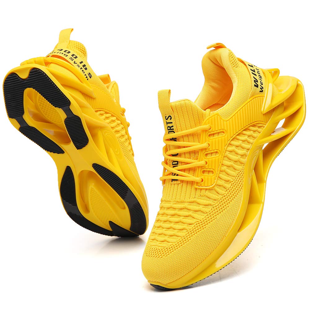 SKDOIUL Men Sport Running Sneakers Tennis Athletic Walking Shoes mesh Breathable Comfort Fashion Runner Gym Jogging Shoes Yellow Size 11.5