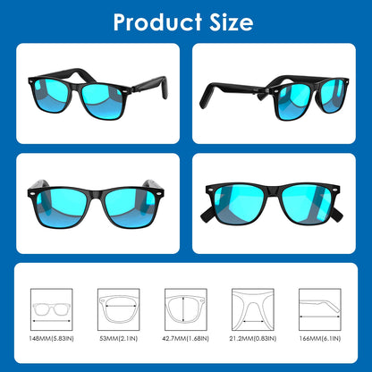 GetD Bluetooth Sunglasses for Men/Women, AI Translator, 11H Battery Life, Polarized Lens, UV Protection, Voice Control, Built-in Mic & Speakers, Smart Eyewear for Gaming Meeting Travel