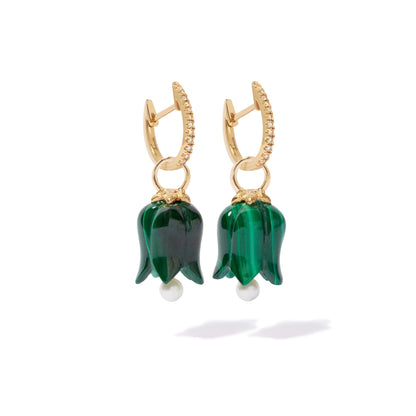 Tulip Malachite Earring Drops, 18ct Yellow Gold