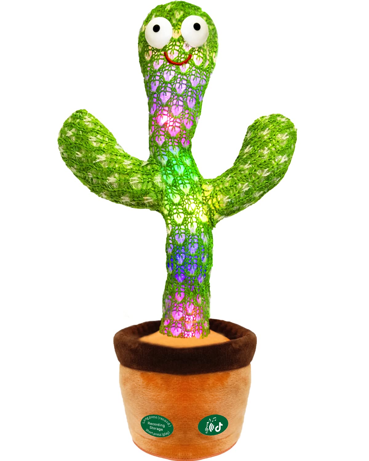 [Update Volume Adjustable] Talking Cactus Toy Mimics Back, Gift Package Repeat Talking Cactus Plush Toys - Talking Sing+Repeat+Dancing+Recording+Rainbow Led Cactus Toy(15 Second Recording)