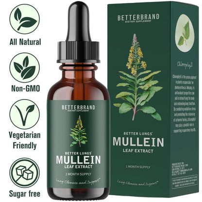 Betterbrand BetterLungs Mullein Leaf Extract - Support Lung Cleanse & Respiratory Function for Healthy Breathing - Natural Supplement, Tincture Drops | Non-GMO, Vegetarian | 1 Month Supply