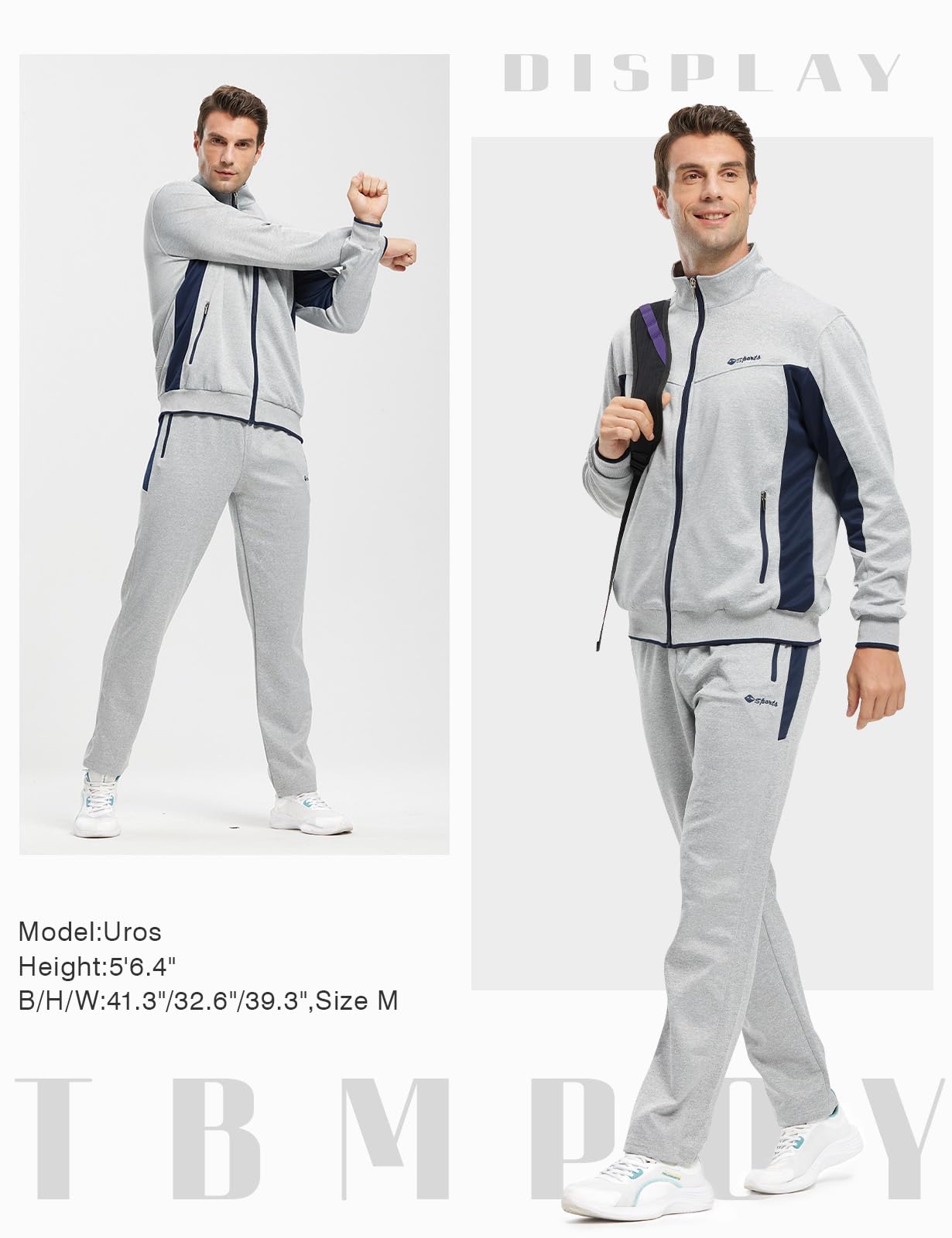 TBMPOY Men's Tracksuits Sweatsuits for Men Set Track Suits 2 Piece Casual Athletic Jogging Warm Up Full Zip Sweat Suits Grey S