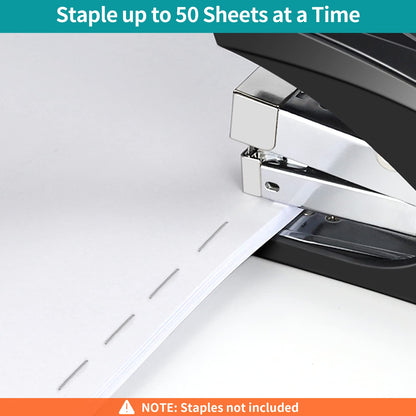 Stapler for Desk, 50 Sheet Effortless Stapler, Desktop Stapler Staple with One Finger, Portable Handheld Ergonomic Stapler Heavy Duty, Built-in Staple Remover, Space Save Size, Good for Home & Office