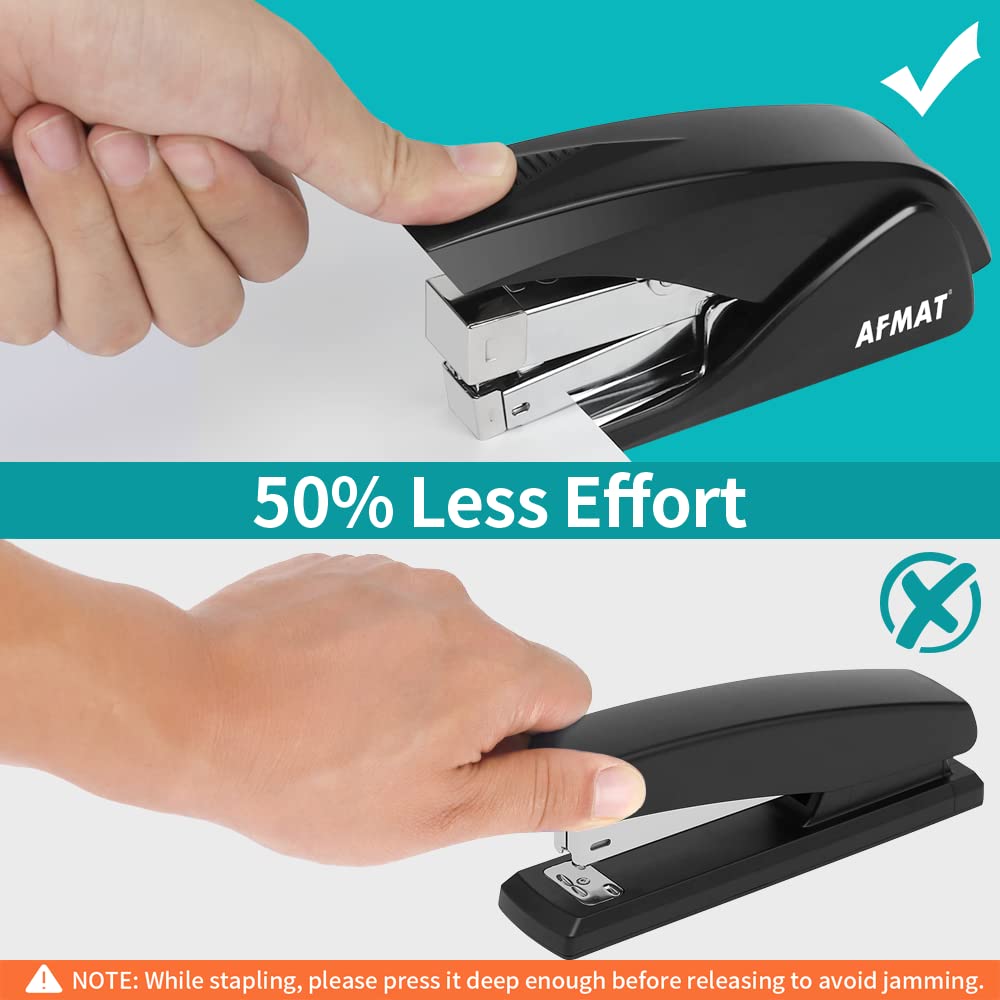 Stapler for Desk, 50 Sheet Effortless Stapler, Desktop Stapler Staple with One Finger, Portable Handheld Ergonomic Stapler Heavy Duty, Built-in Staple Remover, Space Save Size, Good for Home & Office