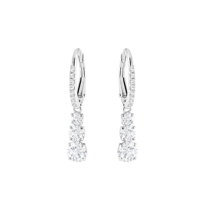 Swarovski Stilla Attract Trilogy Drop Pierced Earrings with White Crystals on a Rhodium Plated Setting with Hinged Closure