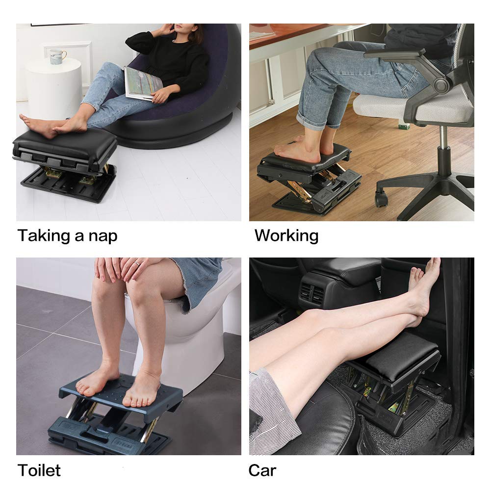 Homesprit Adjustable Footrest with Removable Soft Foot Rest Pad Max-Load 140Lbs with 4-Level Height and Angle Adjustment Massage Footrest Under Desk for Car Travel, Kid's Writing, Office