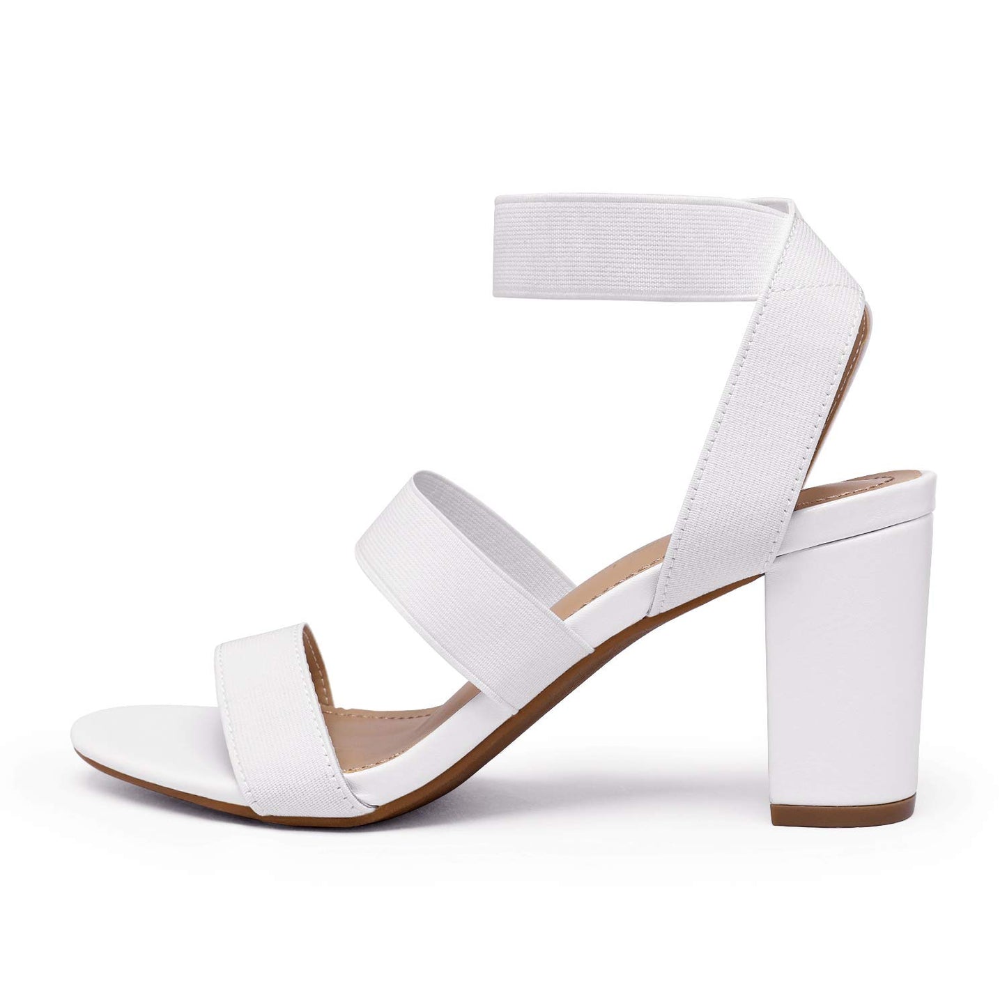 DREAM PAIRS Womens Open Toe High Chunky Elastic Strap Dress Heel Sandal, White-9 (Victoria)