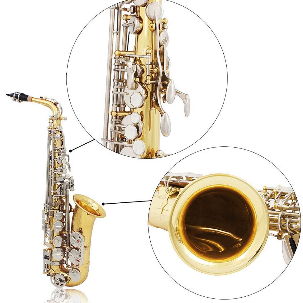 Btuty Etched Polished Brass Alto Saxophone Eb E-Flat Natural White Shell Button Woodwind Instrument with Case Gloves Mute Cleaning Cloth Belt Brush