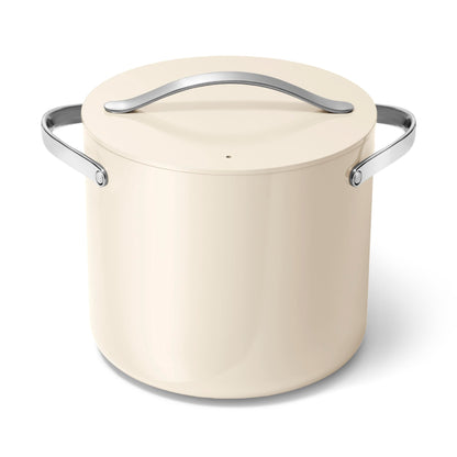 Caraway Stock Pot - 12 Qt Ceramic Coated Pot With Lid - Fee From Forever Chemicals - Large Pot for Bigger Batches - Cream