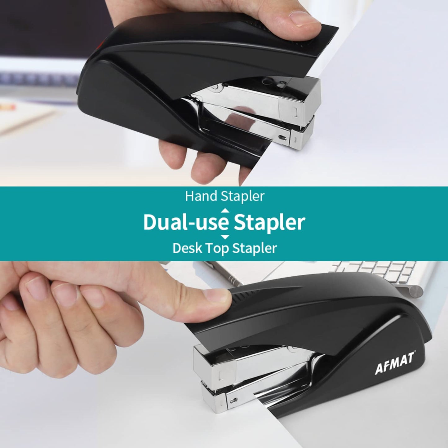 Stapler for Desk, 50 Sheet Effortless Stapler, Desktop Stapler Staple with One Finger, Portable Handheld Ergonomic Stapler Heavy Duty, Built-in Staple Remover, Space Save Size, Good for Home & Office