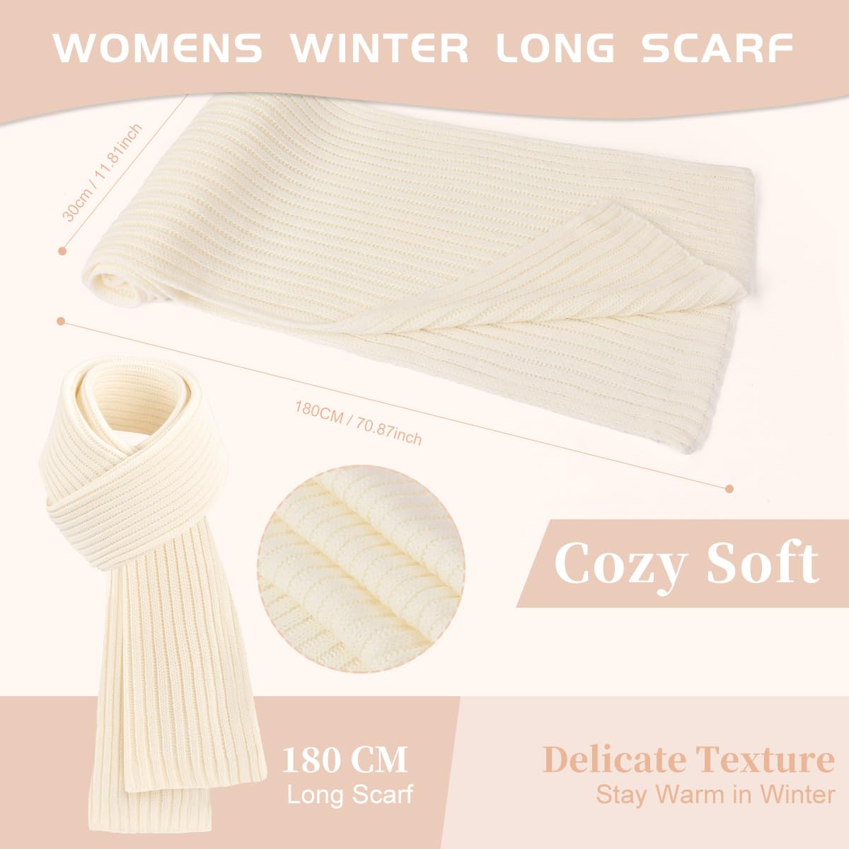 Uerymit Womens Winter Beanie Hat Scarf Gloves 3 Set Fleece Lined Beanie with Pom Pom Long Scarf Neck Warmer Touchscreen Gloves Gifts for Women Men White