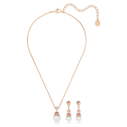 Swarovski Originally Earring and Necklace Set, Clear Stones and Pearls in a Rose Gold-Tone Finished Setting, Part of the Originally Collection