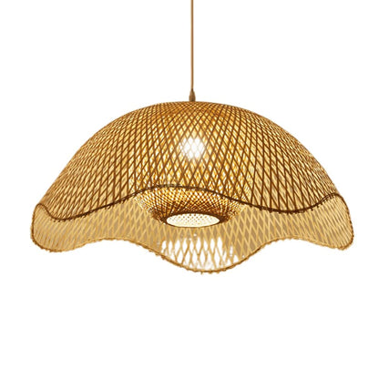 THAELY E27 Country Chandelier Lamp Bohemia Woven Rattan Ball Pendant Lamp Fixture, Dome Bamboo E27 Chandelier Lamp Double Layer Wicker Basket Ceiling Hanging Lamp for Dining Room