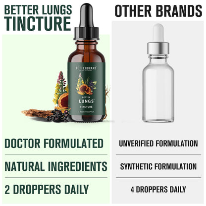 Betterbrand BetterLungs Tincture - Daily Respiratory Health Supplement | Mullein Leaf, Elderberry, Ginseng and Reishi Mushroom | Lung Health Wellness | 30 Day Supply