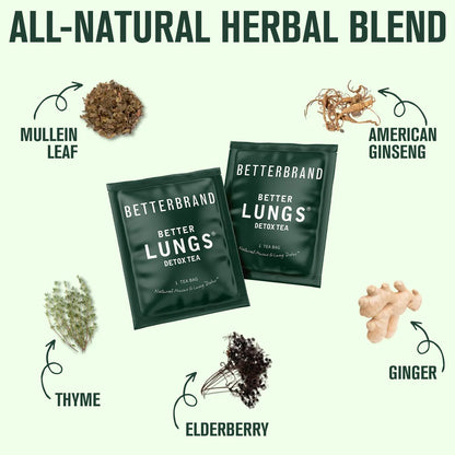 Betterbrand BetterLungs Detox Tea - 15 Herbal Tea Bags - Mullein Leaf, Ginseng, Elderberry, Ginger & Thyme for Lung Cleanse, Congestion Relief, Mucus Detox - Caffeine Free