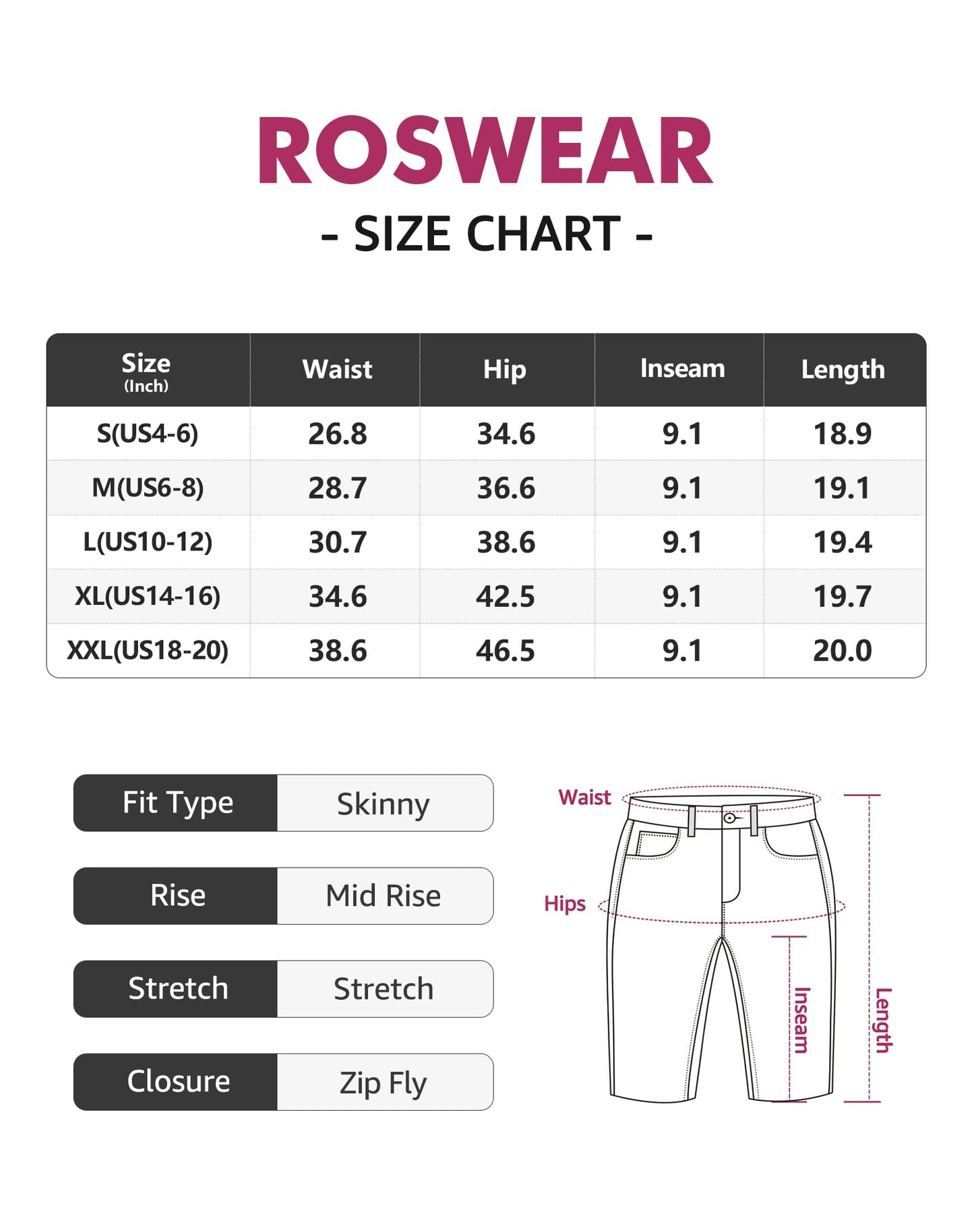 roswear Women's Ripped Denim Mid Rise Stretchy Bermuda Shorts Jeans Denim Large