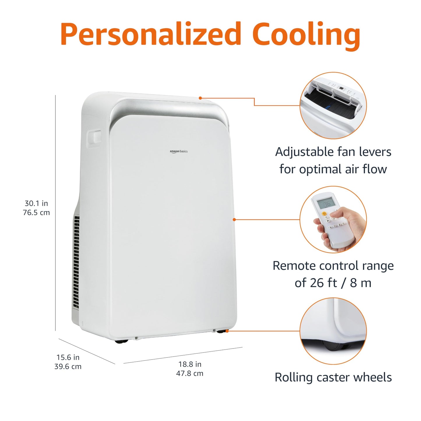 Amazon Basics Portable AC (Air Conditioner) with Heat Pump, Dual Purpose (Cool and Warm), Cools 550 Square Feet, With Remote Control and Timer, 13,000 BTU ASHARE / 10000 BTU SACC, White