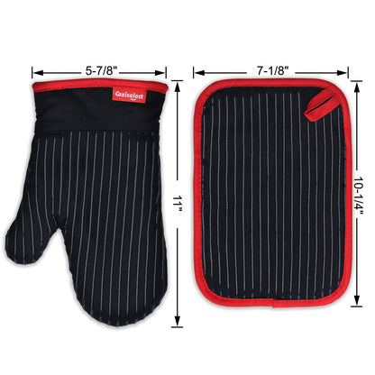 Coziselect Oven Mitts and Pot Holders Set, Cooking Mitts, Heat Resistant Cooking Mitts and Pot Holders, Silicon Oven Gloves Set for Kitchen, Pure Cotton and Terrycloth Lining, Black, 4 Pcs Set