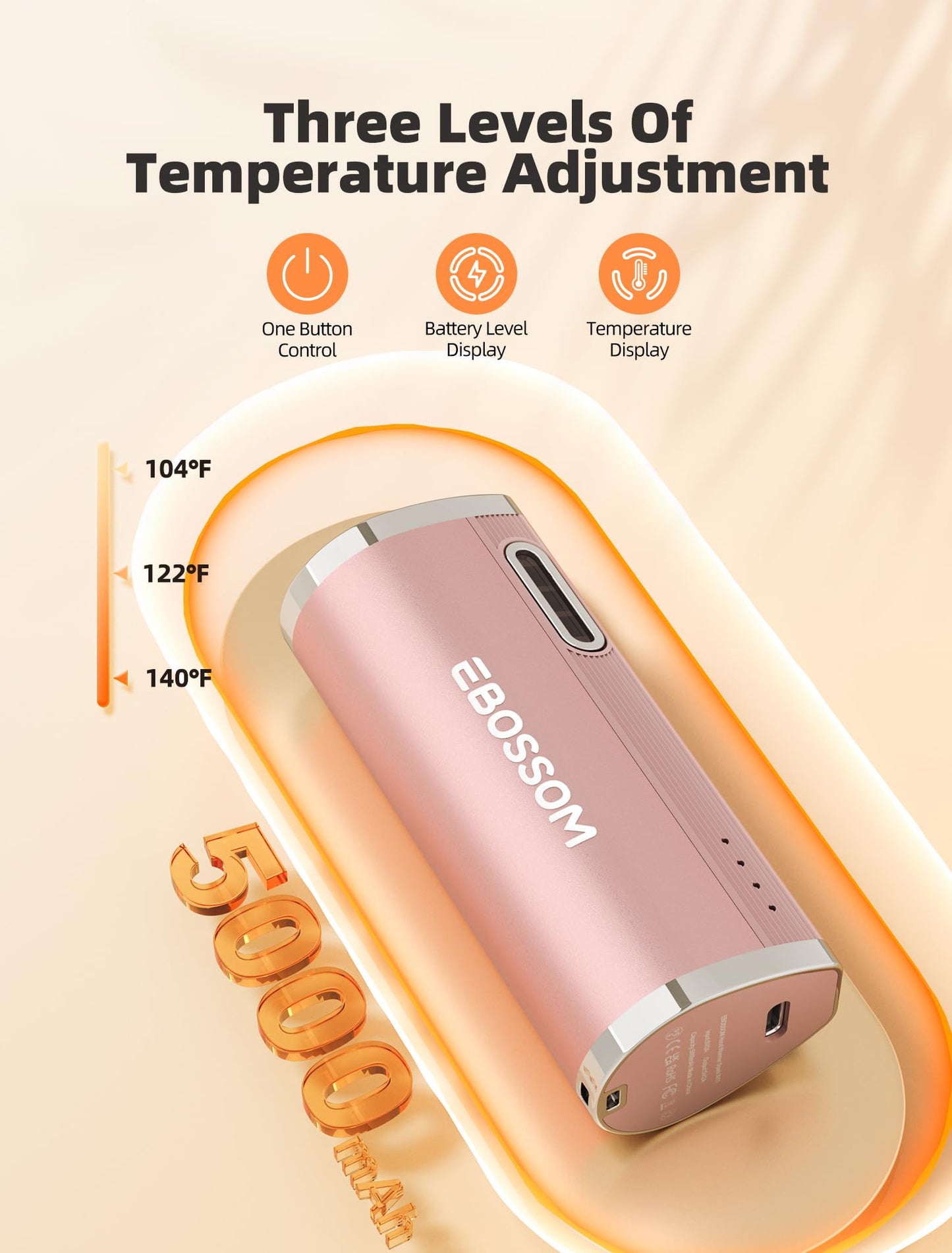 EBOSSOM Hand Warmer Rechargeable, 5000 mAh Power Bank 3 in 1 Electric Hand Warmer, Reusable Flashlight Pocket Heater for Outdoor, Hunting, Camping, Spark W11