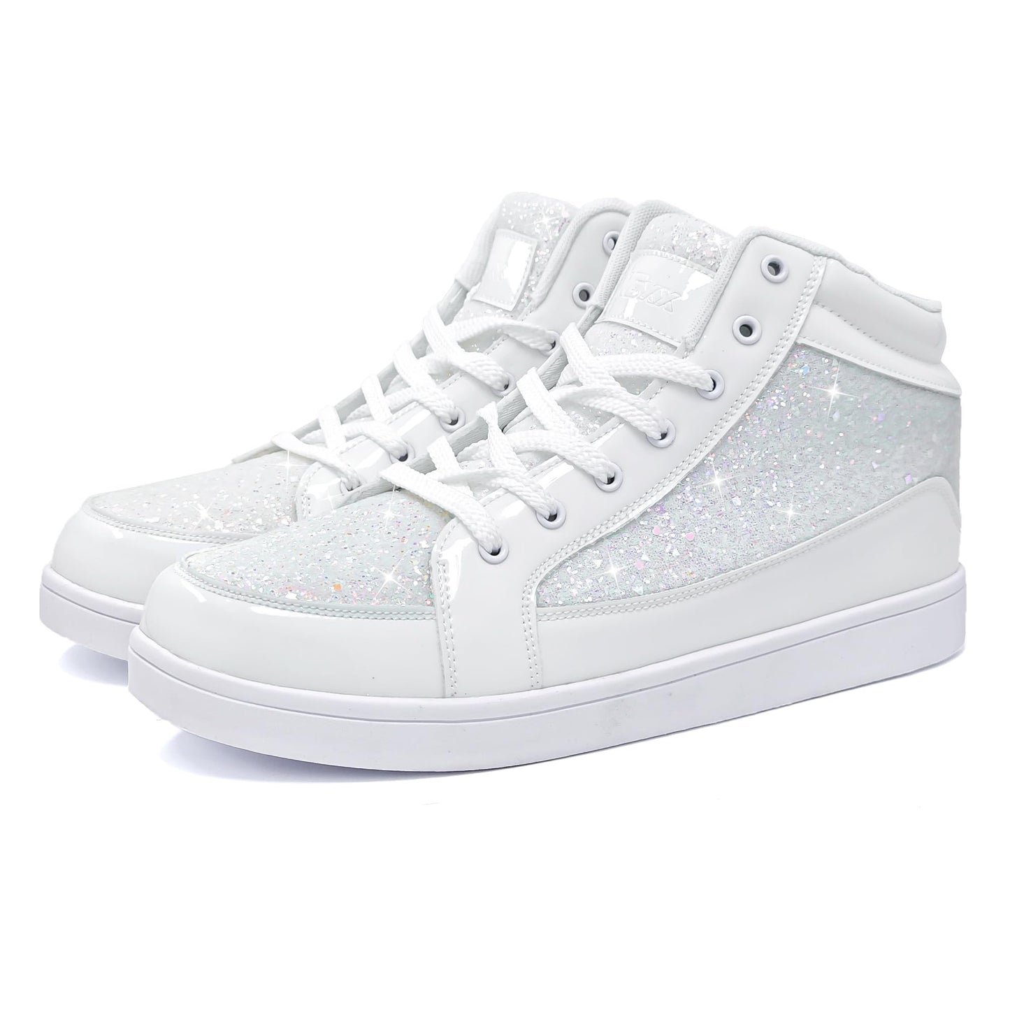 IGxx Glitter White Shoes for Men Fashion High Top Casual Sequin Sparkly Sneakers Men's Bling Shiny Men 8.5