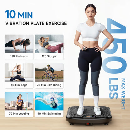 Vibration Plate Exercise Machine Weight Loss, Full Body Workout Vibration Plate Lymphatic Drainage, 199 Adjustable Speeds Power Shaping Waver Vibrating Plate 450 Lbs Capacity Fitness Platform Black