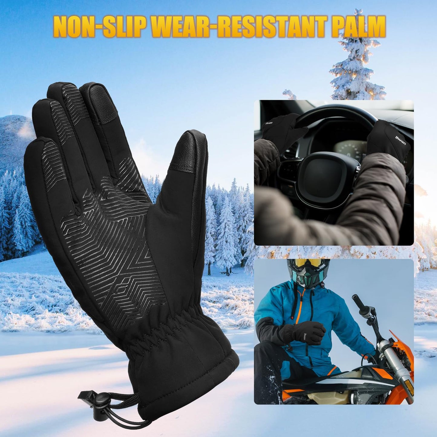 ihuan Winter Gloves Women Men Waterproof - Cold Weather Ski Warm Thermal Snow Touch Screen Fingers, Driving Hiking Motorcycle Cycling Insulated