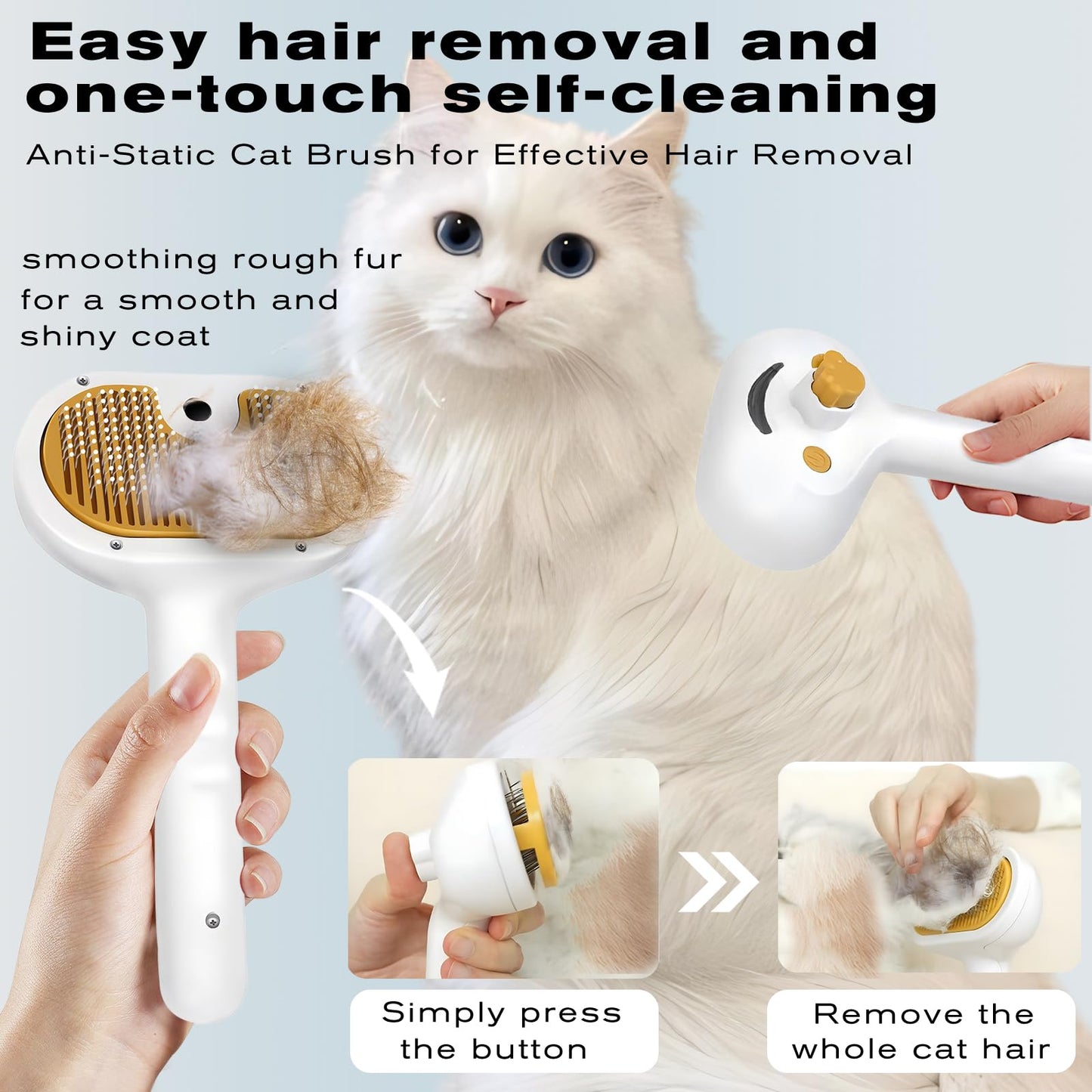 Pet Steam Brush for Dog & Cat – 3-in-1 Spray Hair Removal Comb – Steam Brush for Shedding & Grooming – Water Brush for Long & Short Haired Pets – Spritz Defur Comb – Includes Waterless Shampoo