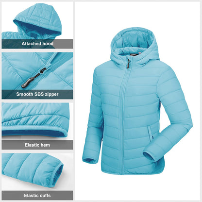 Outdoor Ventures Women's Packable Lightweight Full-Zip Puffer Jacket with Hood Quilted Winter Coat