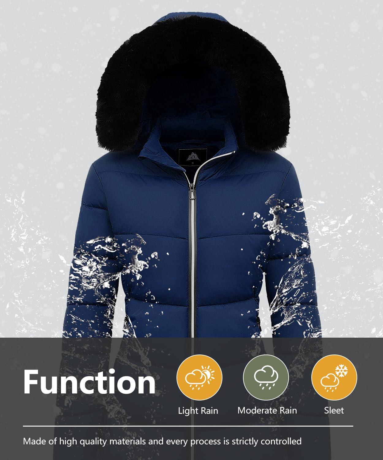 MOERDENG Women's Winter Windproof Warm Down Coats Waterproof Thicken Hooded fashions Puffer Jacket Dark Blue 02-S