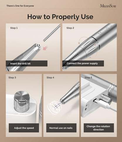 MelodySusie Professional Nail Drill 30000 RPM,Rechargeable Efile for Shaping,Buffing & Removing Gel Polish,Features Locking Chuck for Easy Use,Ideal for Manicure and Pedicure at Home or Salon (SC300F)