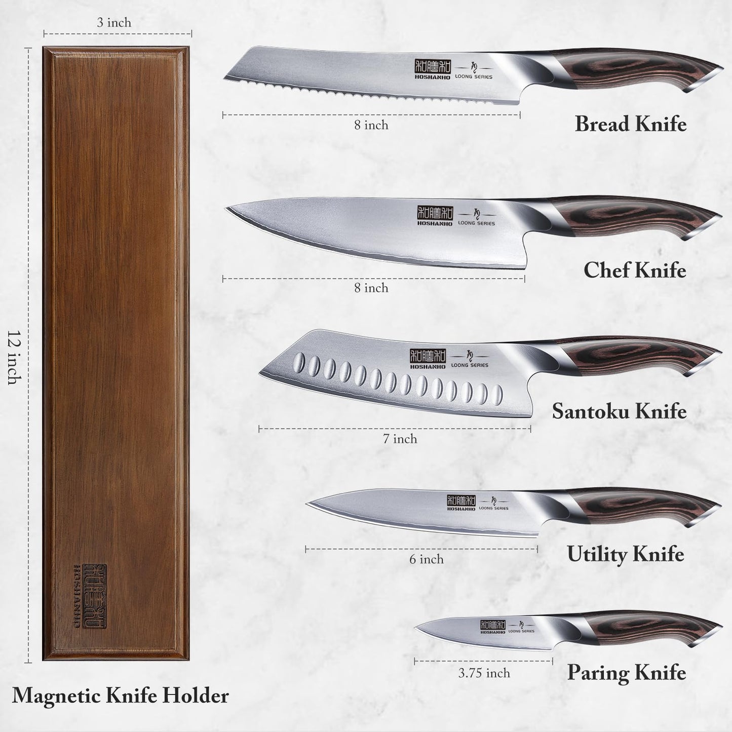 HOSHANHO Knife Set with Magnetic Knife Holder, 6 Pieces Japanese AUS-10 High Carbon Stainless Steel Kitchen Knife Set, Ultra Sharp Professional Chef Knives Sets