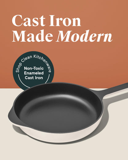 Caraway Cast Iron Skillet - 10.5” Enameled Cast Iron Pan With 3 Layer Enamel Coating - No Seasoning Required - Compatible With All Stovetops - Free From Forever Chemicals - Cream