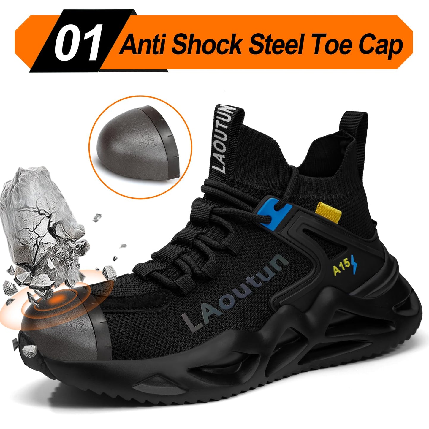 LAoutun Steel Toe Shoes for Men Women Work Shoes Safety Sneakers Shoes Comfortable Lightweight Puncture Proof Slip on Indestructible Work Shoes