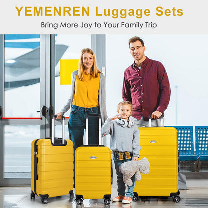 YEMENREN Luggage Sets Hardside Lightweight Suitcase with Spinner Wheels TSA Lock, 3-Piece Set (20/24/28), Yellow