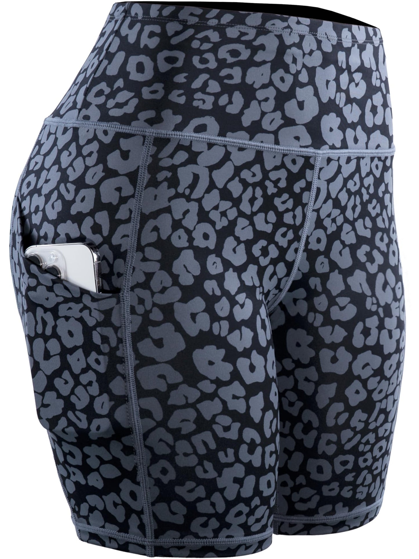 CADMUS Women's High Waist Spandex Yoga Shorts for Bike Running Two Side Pockets,10,Leopard Print Black Grey + Snowflake Black Grey + Black Grey,Small