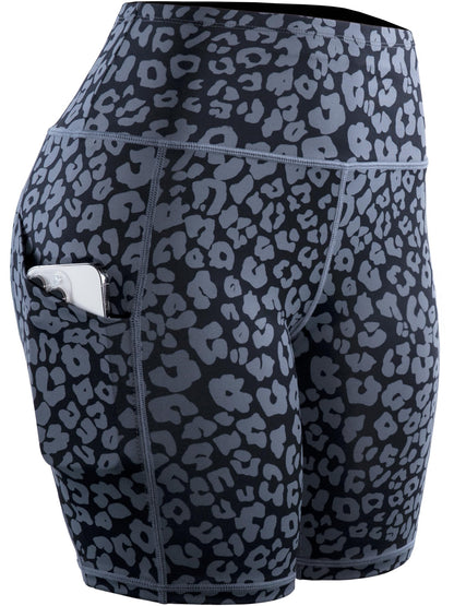 CADMUS Women's High Waist Spandex Yoga Shorts for Bike Running Two Side Pockets,10,Leopard Print Black Grey + Snowflake Black Grey + Black Grey,Small