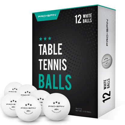 PRO SPIN Ping Pong Balls - 3-Star Premium White Table Tennis Balls | High-Performance 40+ ABS Professional Quality | Ultimate Durability for Indoor & Outdoor Ping Pong Tables (12-Pack)