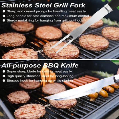 POLIGO 22PCS Heavy Duty BBQ Grill Accessories Set, Non-Slip Grill Tools for Outdoor Grill Set Thicker Stainless Steel Grill Utensils Set, Deluxe Grilling Tools Set in Aluminum Case Ideal Gifts for Men