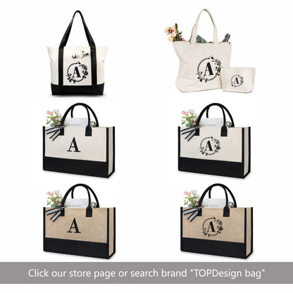 TOPDesign Embroidery Initial Canvas Tote Bag, Personalized Present Bag, Suitable for Wedding, Birthday, Beach, Holiday, is a Great Gift for Women, Mom, Teachers, Friends, Bridesmaids (Letter S)