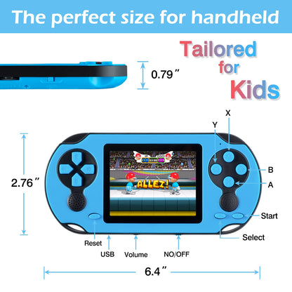 TaddToy 16 Bit Handheld Game for Kids Adults, 3.0'' Large Screen Preloaded 230 HD Classic Retro Video Games with USB Rechargeable Battery & 3 Game Cartridges for Birthday Gift for Kids 4-12 (Blue)